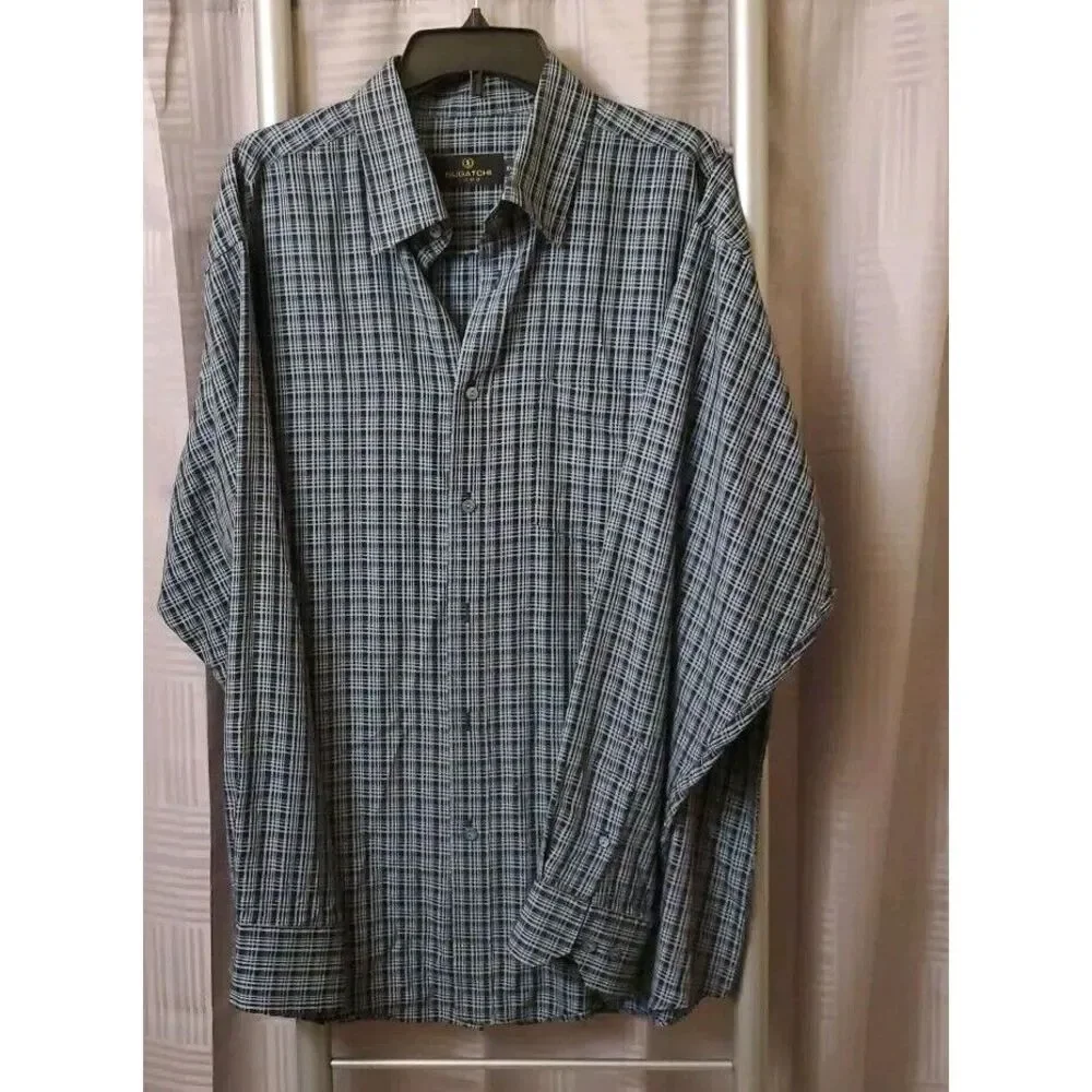 Bugatchi Uomo Blue Plaid Long Sleeve Button Down Fashion Shirt Men's Size XLarge